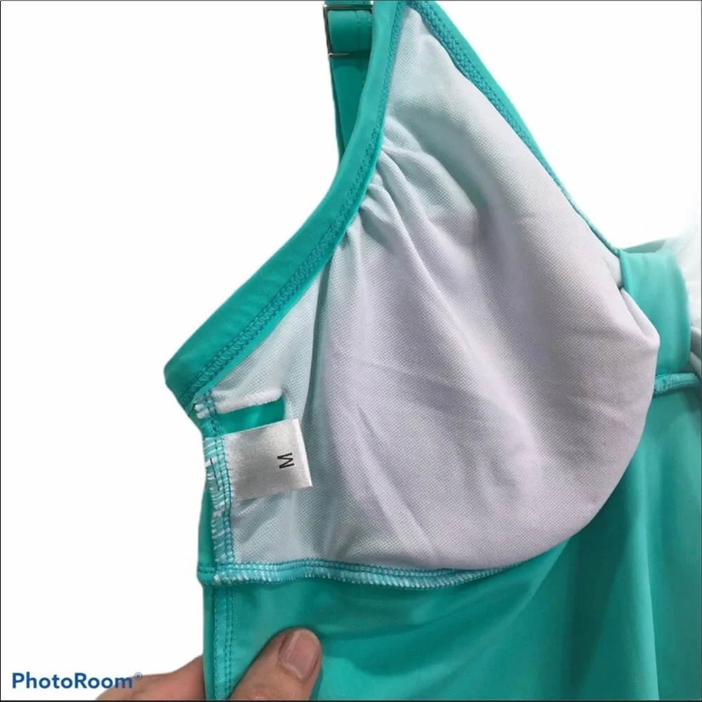 Rosegal mint green tankini swim top with sheer mesh overlay